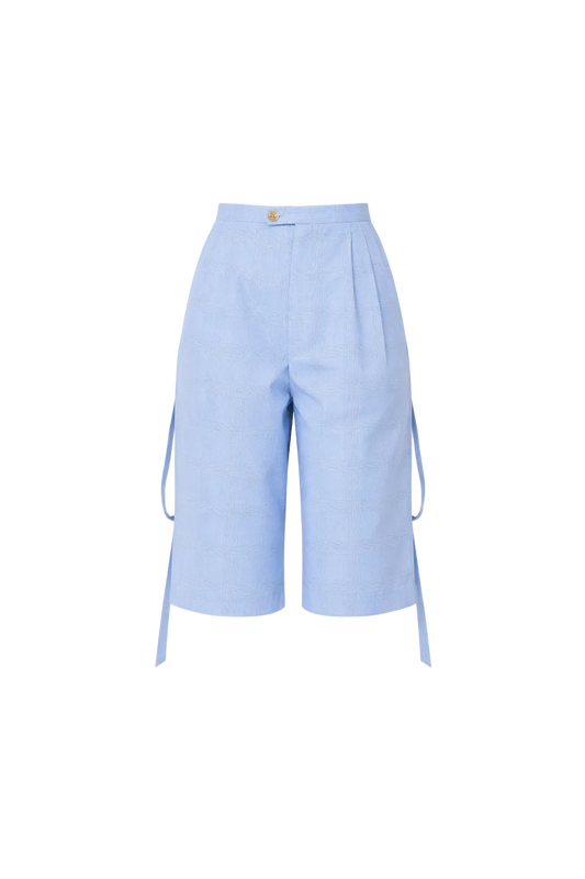 Light blue pants with drawstring on a white background