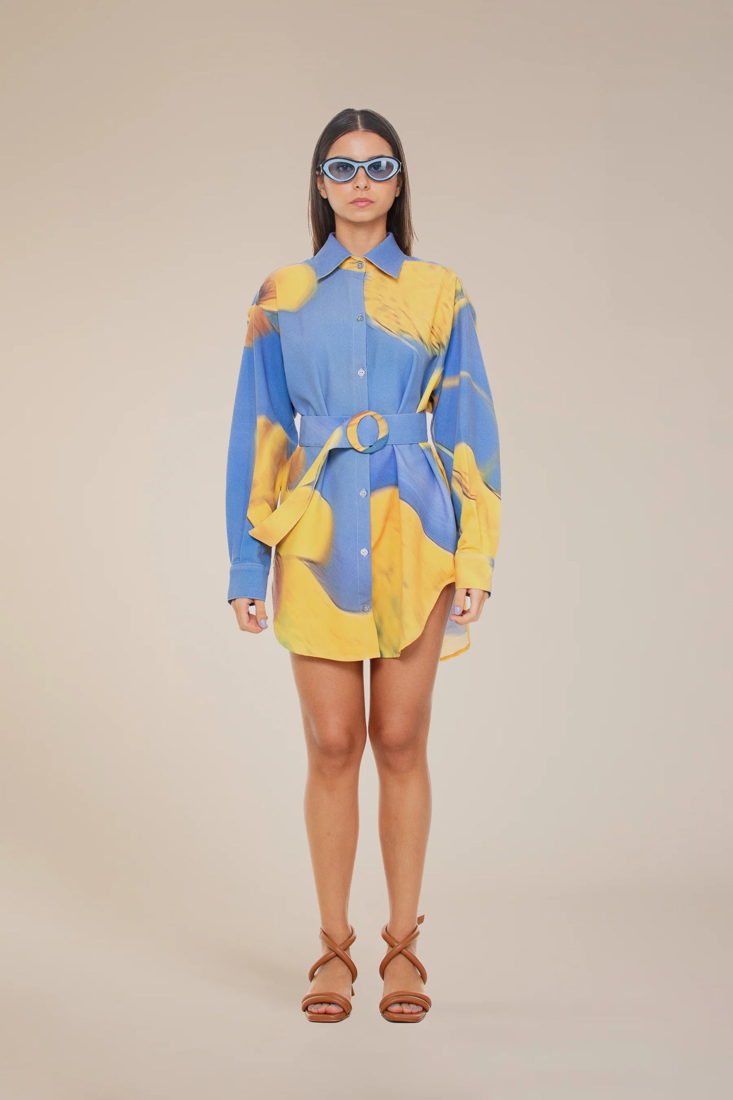 Yellow Flowers Dress-Shirt And Belt