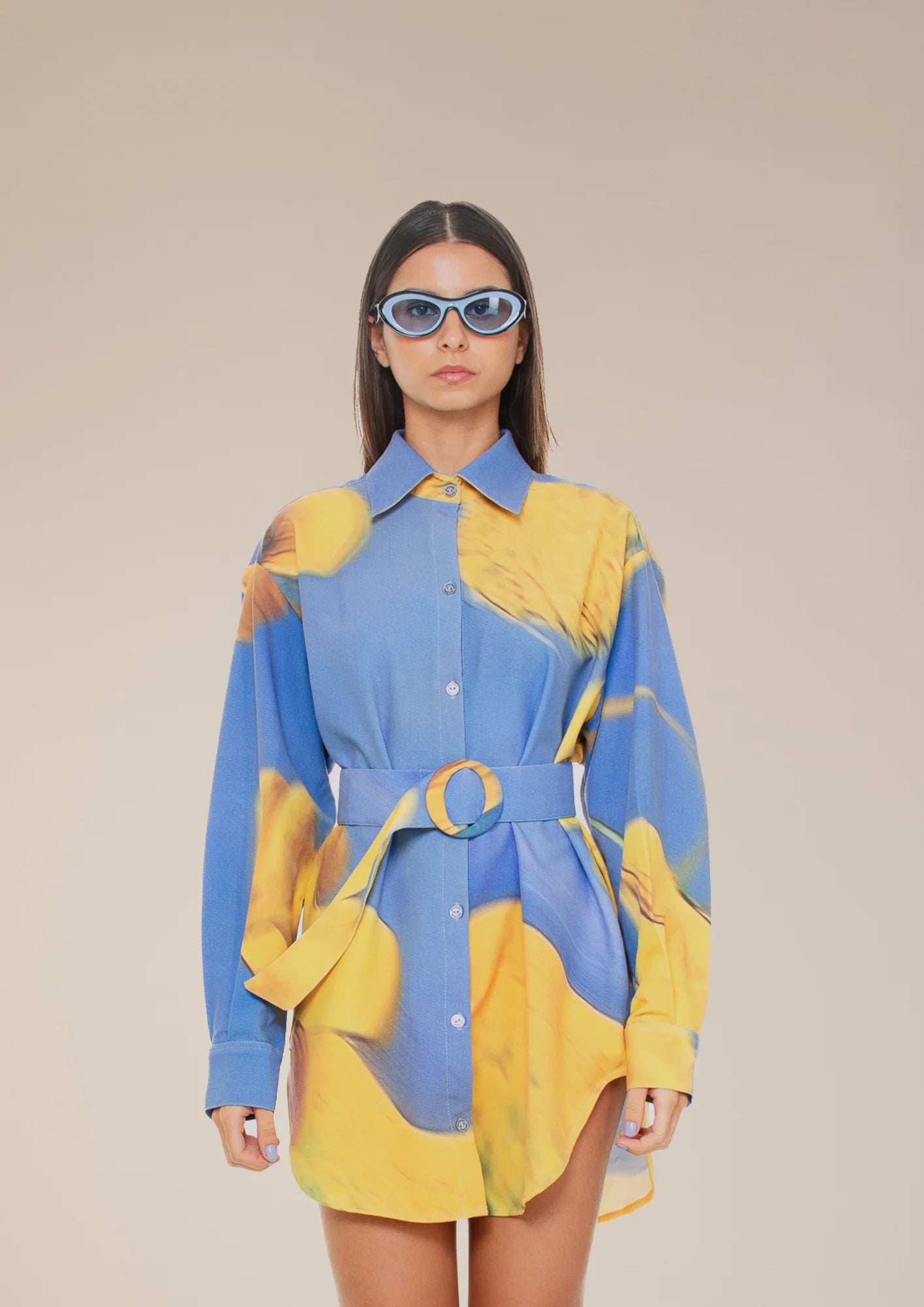 Yellow Flowers Dress-Shirt And Belt