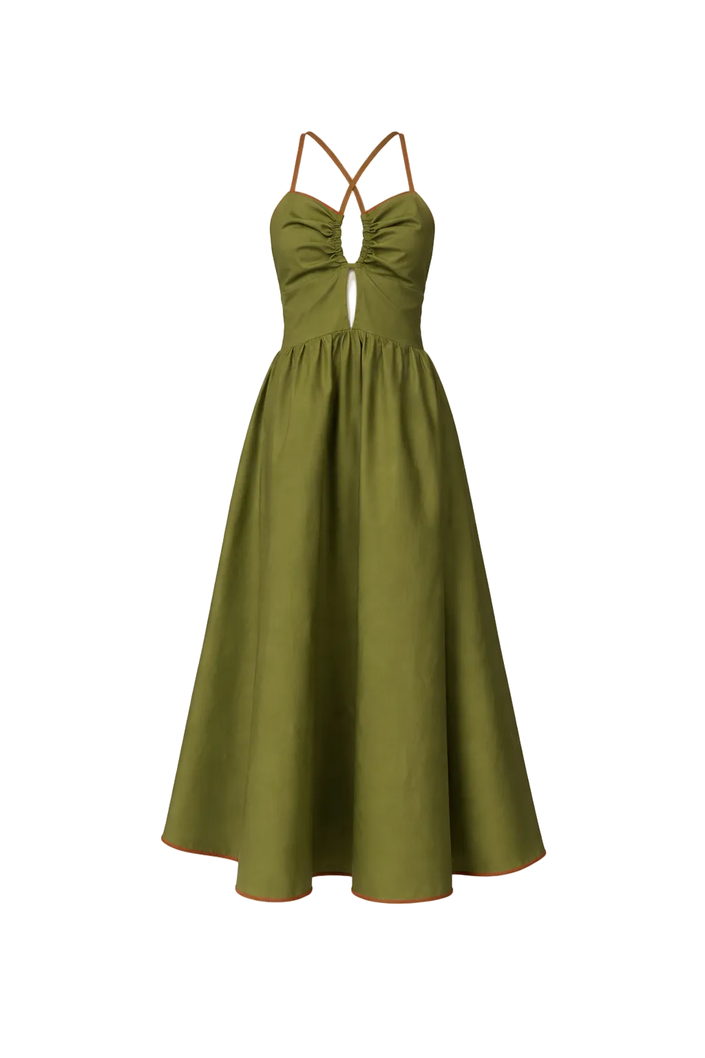 Green dress with thin straps on a white background