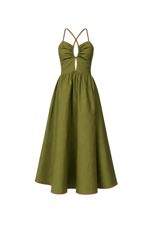 Green dress with thin straps on a white background