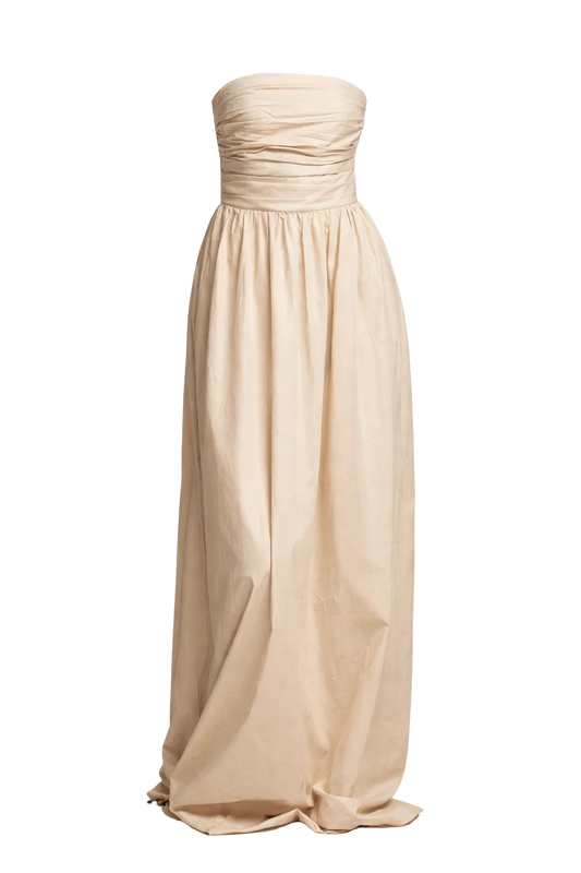 Beige strapless gown on a transparent background