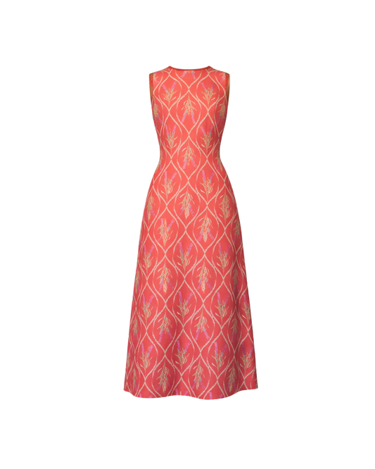 Red patterned dress on a white background