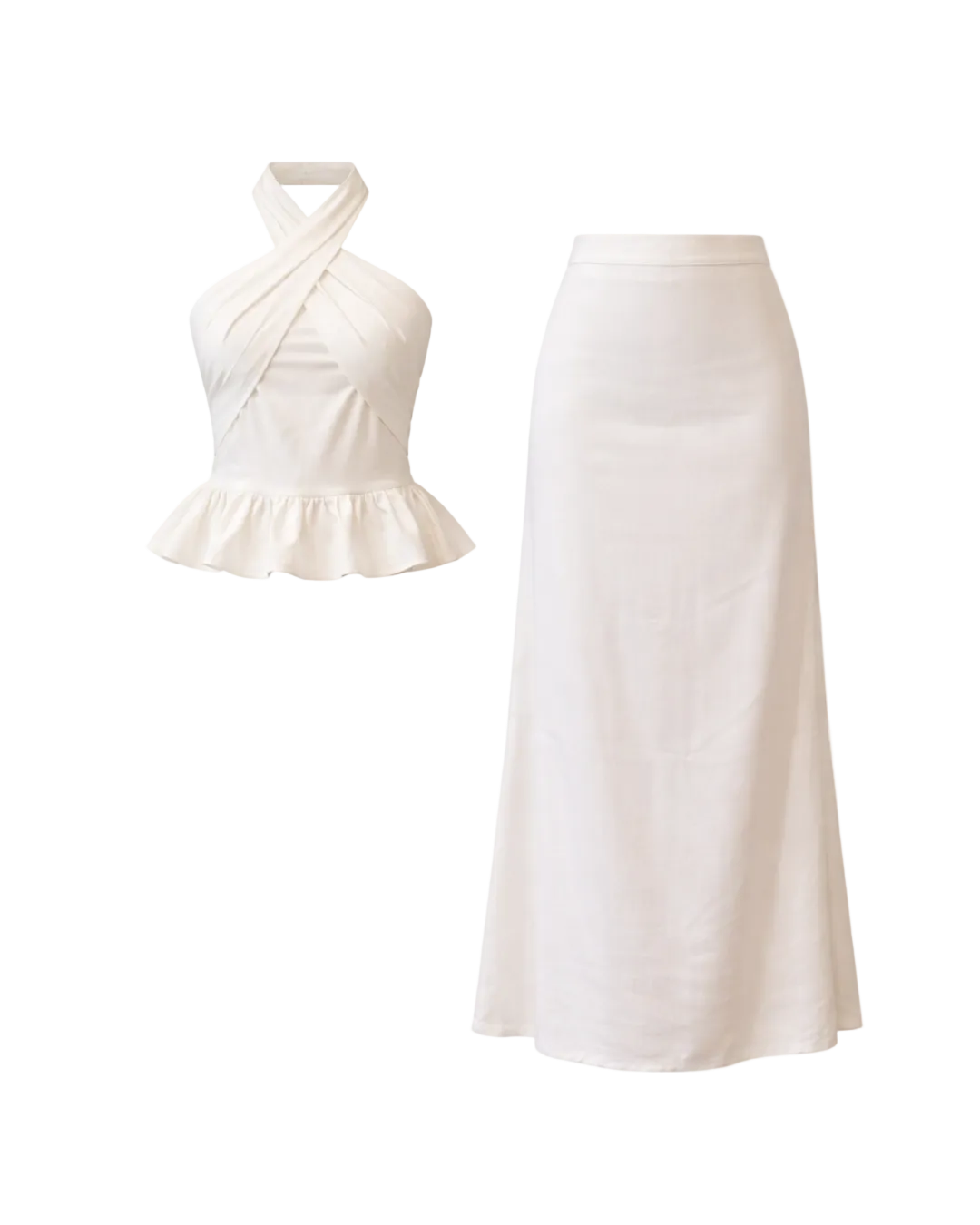 White halter top and skirt set on a white background
