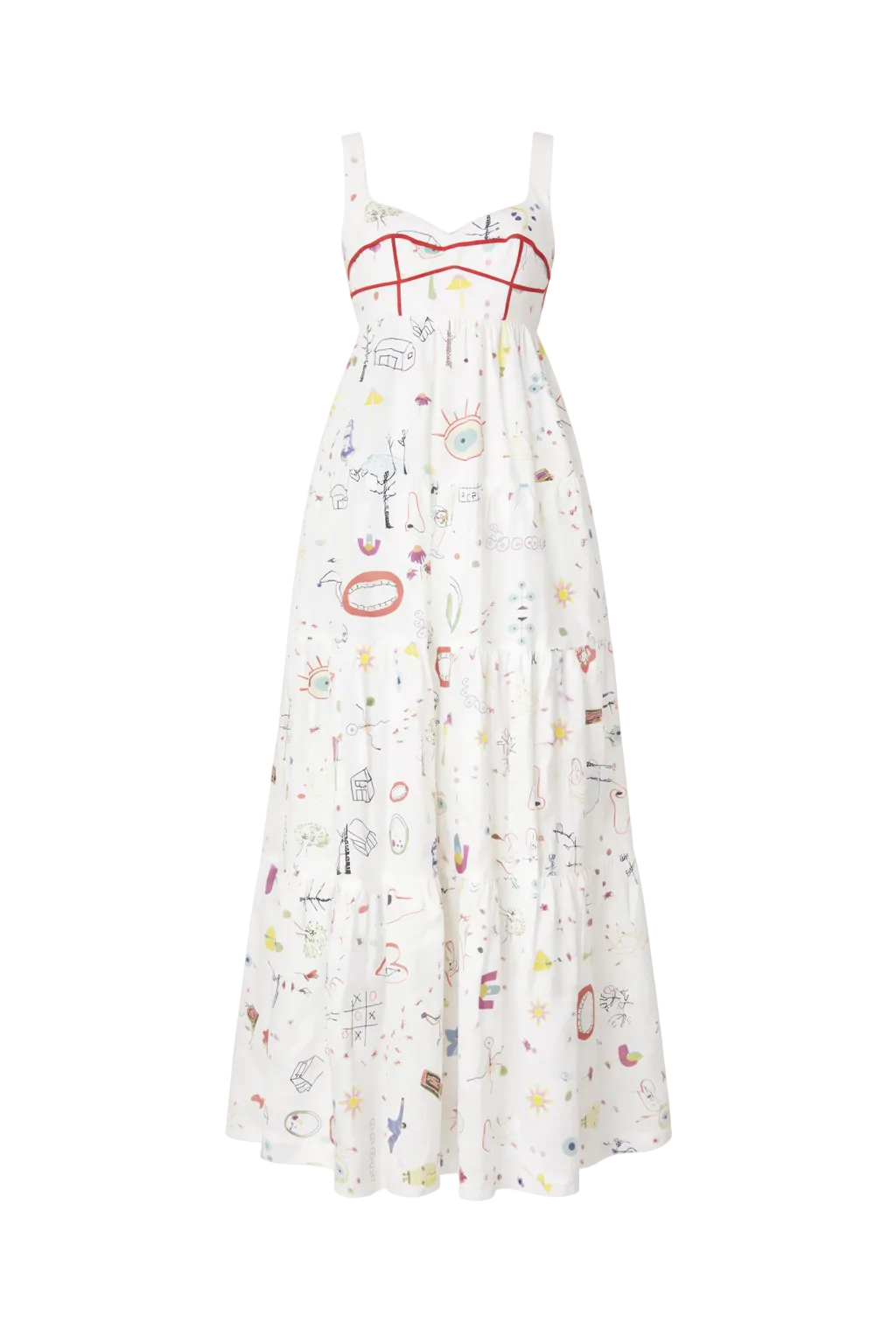 White dress with colorful pattern on a white background