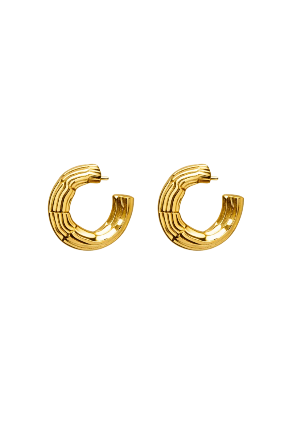 Gold hoop earrings on a white background