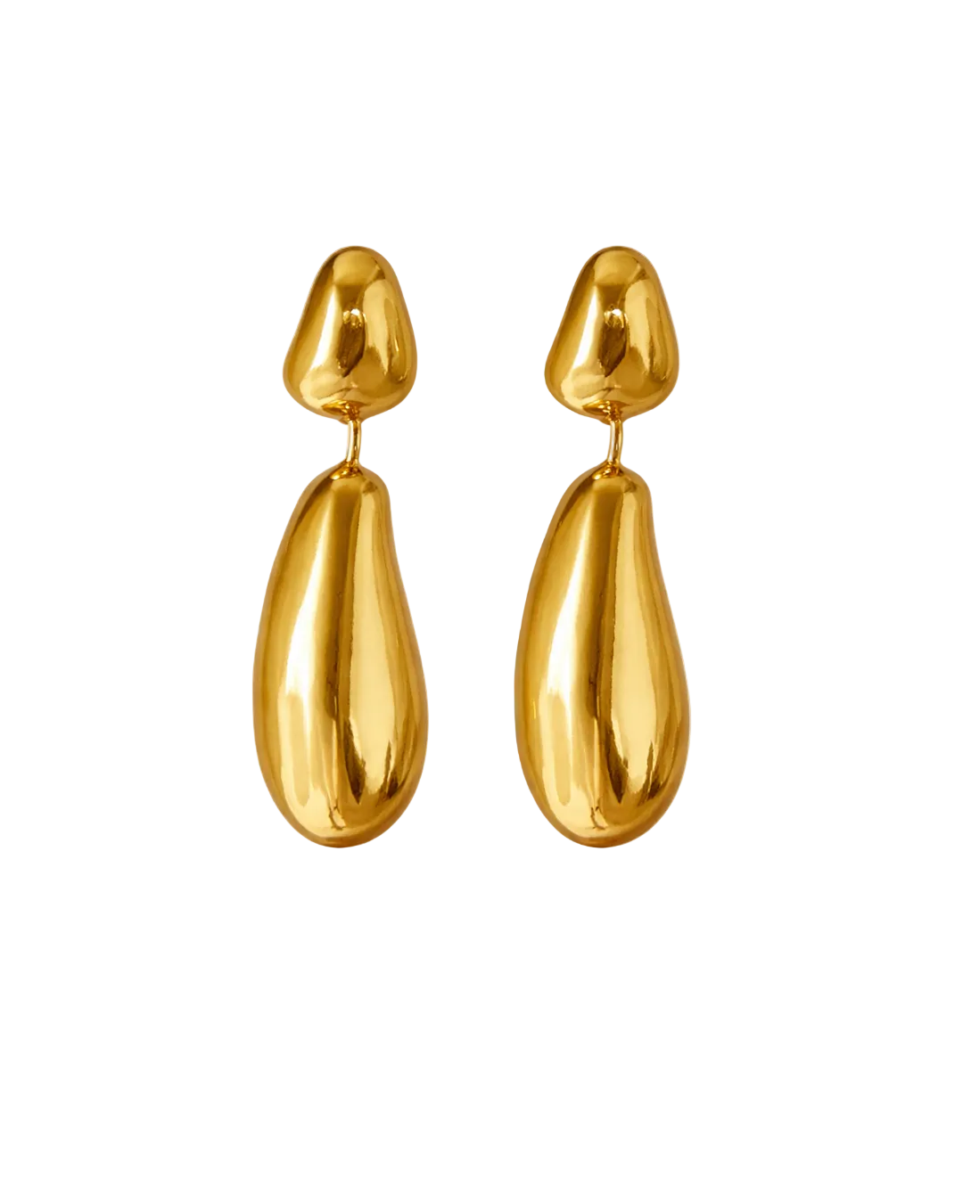 Pair of gold earrings on a white background