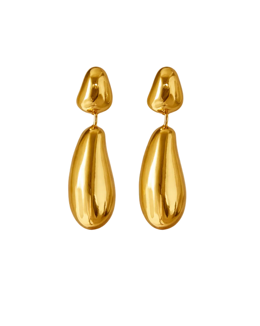 Pair of gold earrings on a white background